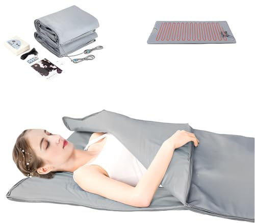 Couverture de sauna infrarouge portable 650 W, télécommande 2 zones, circulation de chaleur à 360 degrés, minuterie réglable 15 à 60 minutes, température 35-80 °C, 1,8 m x 0,8 m, détox et relaxation