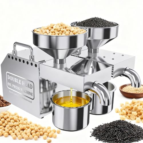 ErShangMao Electric Oil-Extractor Machine - Commercial & Homeautomatic Oil Press Machine With Double 4-Stage Gears,Stainless Steel Cold & Hot Press Oil Expeller For Olive Pits, Flaxseed, Coconut