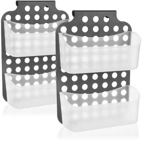 com-four® 2x duschkorg med 2 fack, höjdjusterbar hängförvaring med krokar