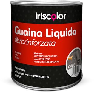 IRIS COLOR Guaina Liquida impermeabilizzante Terrazzi Grigia 750 ML Fibrorinforzata e Calpestabile Sigillante Professionale Per Balconi Sigillante Impermeabile Anti-Infiltrazioni e Raggi UV