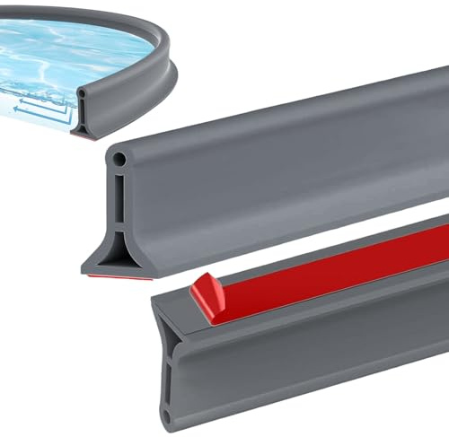 Rkixlix Schwallschutzleiste Dusche Selbstklebend 2M Schwallschutz Grau | Duschschwelle Wasserstopper Wasserbarriere Duschwellen Wasserdamm Badewannen Randleiste Gummi Schwallschutz Duschdichtung