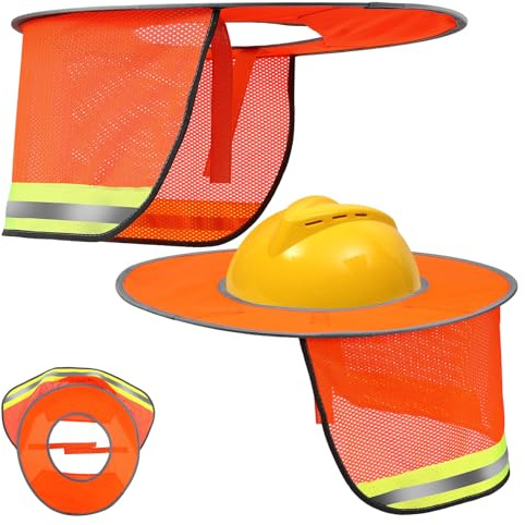 FUOYLOO Visera para Casco de Seguridad 2 Piezas Parasol Reflectante Naranja Fluorescente, Protección Solar ala Completa y Accesorio Ligero, para Construcción y Trabajos Exteriores