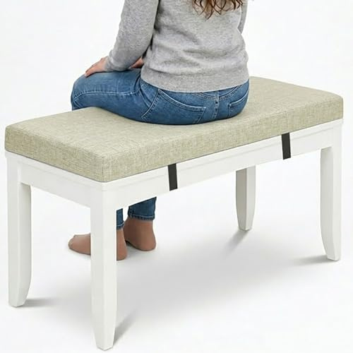 Custom Size Bench Cushion 2 Inch Thick, Linen Indoor Outdoor Seat Pad with Non-Slip Bottom and Removable Zipper Cover, Seating Mat for Window Patio Swing(Beige,40x12in)
