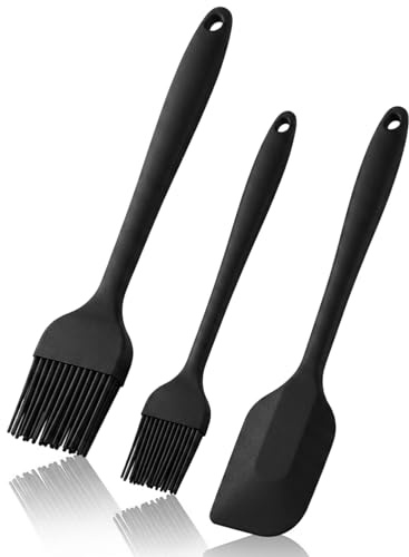 3 Stück Silikon Pinsel, Backpinsel Silikon für Backen und Küche, Silikonpinsel Küche Backutensilien, Drei Silikonpinsel Set mit Spachtel