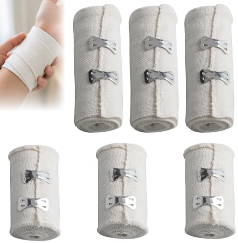 Lot de 6 bandages élastiques de qualité supérieure, | bandages de compression, bandages élastiques de compression, pour poignets, chevilles, genoux (2 tailles, blanc)