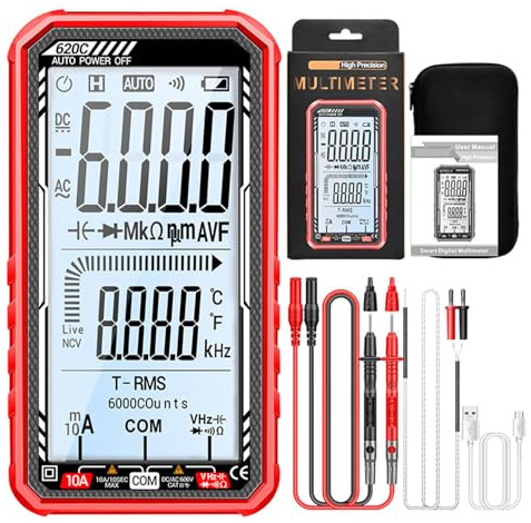 Smart Digital Multimeter, Auto-Ranging Anti-Burn Volt Meter with T-RMS | 6000 Counts, NCV Live Wire Detection, Type-C Rechargeable Battery, AC/DC Voltage Current Resistance Capacitance Diode Tester