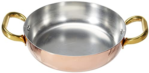 Pentole Agnelli ALCU11020 Tegame in Rame liscio stagnato a mano con 2 Maniglie in ottone, 20 cm