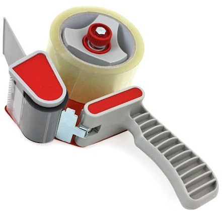 1 kraftig förpackningstejpistol/dispenser komplett med 6 rullar 50 mm x 66 m brunt paketband (2 tum)