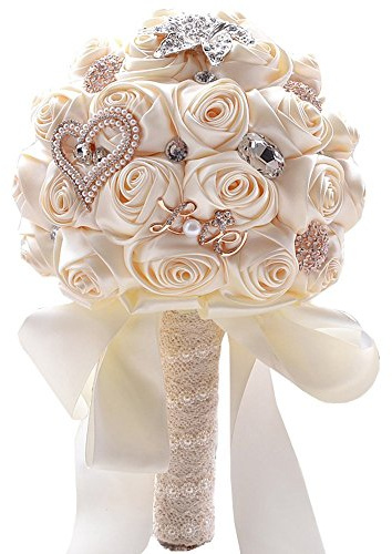 Jackcsale Romantic Wedding Bride Holding Bouquet Roses with Diamond Pearl Ribbon Valentine's Day Bouquet Confession (373 CRM)