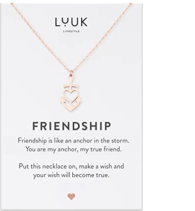 LUUK LIFESTYLE Damen Halskette mit Anhänger und HAPPINESS Spruchkarte, Edelstahl, 50cm verstellbar, wasserfest, Geschenk für Freundin, Frau, beste freundin, Glücksbringer, Silber|Gold|Roségold