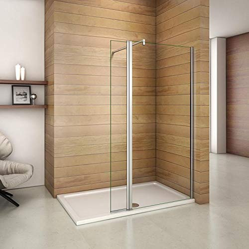Parete Per Doccia Walk-in Munito di Paretina Mobile 30cm Vetro Trasparente 8mm Con Barra Stabilizzatrice Tagliabile 140cm 80x200cm