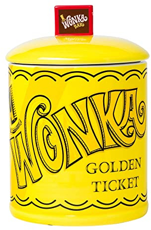 Silver Buffalo Willy Wonka and the Chocolate Factory Wonka Bar Golden Ticket Ceramic Cookie Snack Jar (Large)