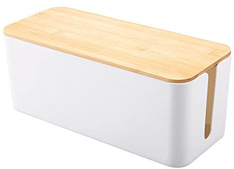 Cable Management Box Cable Tidy Box Cable Storage Box Wire Box Desktop Taper Box Wire Storage Box Wooden Power Cord Tablets Plug Socket Headphone Data Cable-White Big Flet Wood Grain