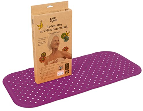 FAIR ZONE Badewannenmatte rutschfest 76x34 cm Antirutschmatte Badewanne Plastikfrei FSC Naturkautschuk 100% BPA+PVC frei Wanneneinlage in Violett Lila