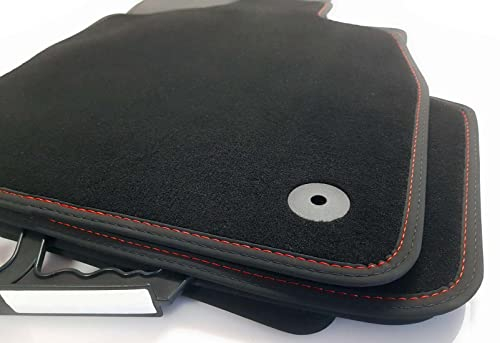 Fußmatten passend für Octavia IV 4 Combi RS Doppelnaht RS Premium Velours Matten Autoteppiche 4-teilig, Schwarz Rot