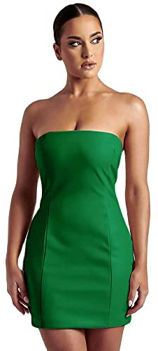 XLLAIS Vestido Corto Sexi de Piel sintética con Hombros Descubiertos para Mujer, sin Tirantes, Vestido Ajustado para Fiesta o Club, Verde, S