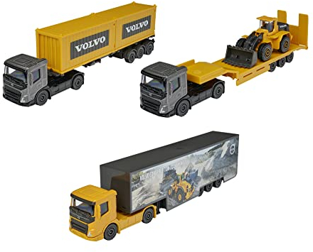 Majorette – Volvo LKW – Truck mit Auflieger und Radlader, LKW mit 2 Containern, abnehmbarer Auflieger, Lieferung 1 Stück, für Kinder ab 3 Jahren