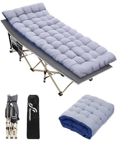 Sportneer Feldbett Klappbett mit Auflage, 188 X 71cm 204KG Set of Campingbett Feldbett Klappbar XXL mit Faltbare Matratze Camping für Erwachsene, Outdoor, Garten, Camping, Reisen, Indoor
