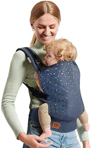 Kinderkraft Babytrage NINO CONFETTI, Rückentrage, Bauchtrage für Säuglinge und Kleinkinder, Baby Carrier, Kindertrage, Ergonomisch, aus Baumwolle, ab 3 Monate bis 20 kg, Blau