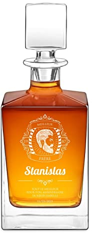 Maverton Carafe à Whisky avec personnalisation pour lui - 81cl Bouteille Verre Whisky - Objet personnalisable pour alcool scotch rhum - pour connaisseur frère - Cadeau Anniversaire Homme - frere