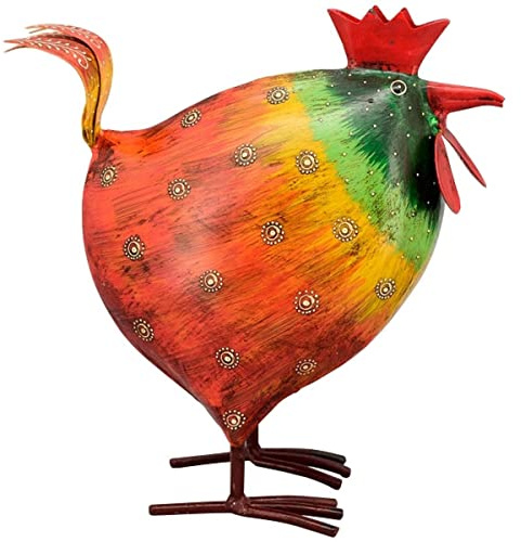EXNER frühlingshaftes buntes Deko-Huhn Garten-Huhn Garten-Deko Metall bemalt