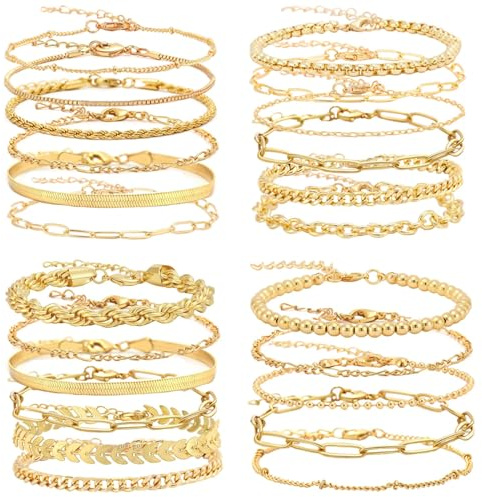 WAINIS 23PCS Chain Bracelet Sets for Women Trendy Dainty Link Paperclip Bracelets Stake Adjustable Layered Metal Link Bracelet Set Fashion Adjustable 6.8+2