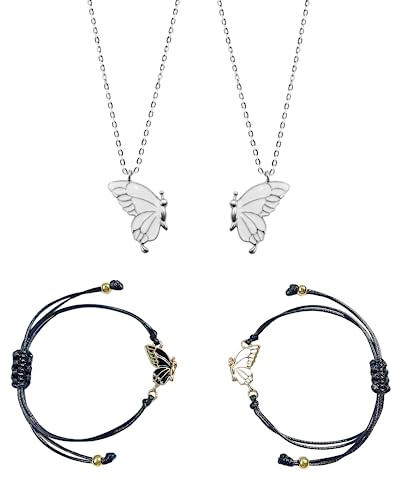 MIPIACE Schmetterling Freundschaftsarmband und Freundschaftskette Set Schmetterling Friendship Necklace Armband Damen Mädchen Freundschaft BFF Schmuck Set Beste Freundin Geburtstag Geschenke