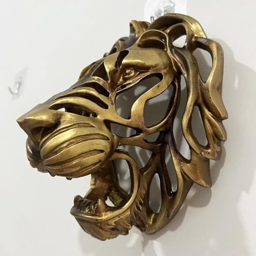 HoldOneLight 3D Wall Mount Ornament, Animal Heads for Wall Art Hanging Sculptures,Small Metal Wall Resin Art Wall Decor Ornament Waterproof Decorations,Living Room Bedroom (Lion head)