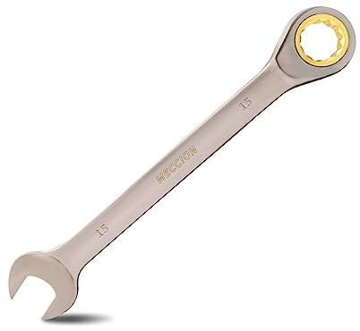 Meccion Professionell Maul-Ringratschenschlüssel 15mm Chrom Vanadium Stahl Geschmiedet Ratschen Ringmaulschlüssel mit Schwarzer Vernickelung