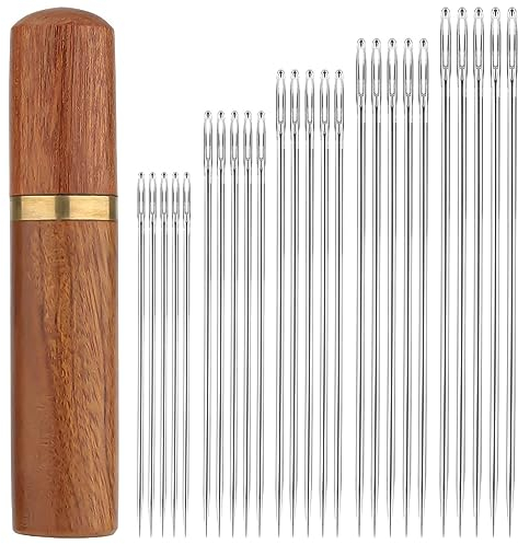 DDHHCP 25 Stück Nähnadeln mit großem Öhr, Nadelbox aus Ebenholz für tägliches Nähen, Handnähen, Sticken und Heimwerken