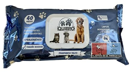 Quibropets Lot de 40 lingettes humides avec talc pour l'hygiène des pattes des chiens et des chats - Nettoyage en profondeur et efficace en une seule étape - Nettoyeur de pattes pour animaux de