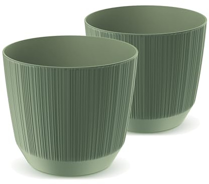 Tymar Blumentopf,Übertopf, 2er-Pack, Blumenübertopf aus Kunststoff, Matte, Runde Form (ø 17 cm, (2pack) Grün)