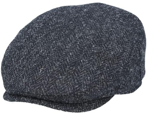 Xposed Menâ€™s Harris Tweed 100% Pure Scottish Wool Flat Cap Hand Woven Herringbone Hat [HT201BLK-BLACK-XL]