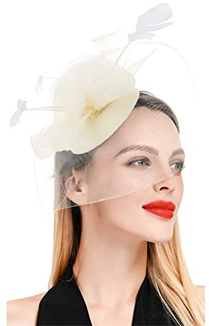Lazzboy Fascinator Damen Schwarz Haarschmuck Kurze Haare Hut Haarbänder Blume Mesh Federn Clip Kopfschmuck Für Party Kirche Hochzeit Cocktail Jockey Club Karneval Kostüme (Gelb)