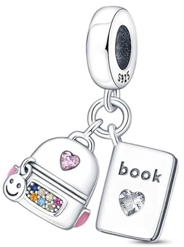 Charm Sac à dos livre étudiant école diplôme maître professeur en argent 925 - Les Folies (Modèle Pandora), Argent sterling, Zircone cubique