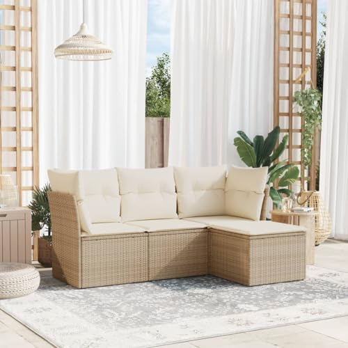 ULUYYUC 4-TLG. Garten-Sofagarnitur, Küchensofa Eckbank Polsterbank Eckbank Küche Geeignet für Garten Hinterhof Außenbereich Balkon mit Kissen Beige Poly Rattan