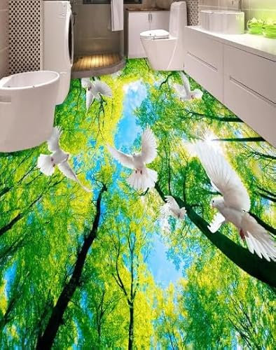 Foto-Bodentapete, 3D-Stereoskopischer grüner Wald, wasserdichte Bodenwandmalerei, 3D-Bodenbelag, PVC, 150 cm x 105 cm