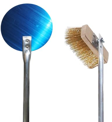 Kit Pala Pizza Forno a Legna 2pz Tonda Spazzola in Acciaio Ottonato Piccola e Pala Tonda in Alluminio Rinforzata