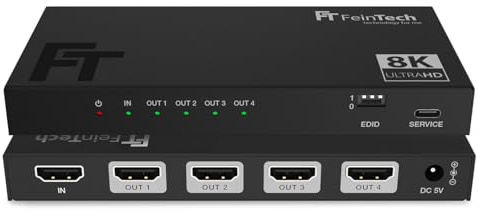 FeinTech Splitter HDMI 2.1 Distribuidor 4K 120Hz 8K Downscaler para juegos y vídeo (SP410 1 in 4 out)