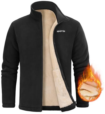 Nadeer Fleecejacken Herren Jacken Full Zip Strickjacke mit Fleece Innenseite Stehkragen Warm Sweatshirt Outdoor Wander Trekking(Schwarz,M)