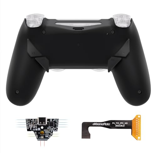 eXtremeRate Dawn Type-C Remap Kit für ps4 Controller JDM-040/050/055, Upgrade 6 Mapping-Profilen/Ergonomic Rückgehäuse/4 Back Paddles Umbau Set für ps4 Slim Pro Controller–Schwarz