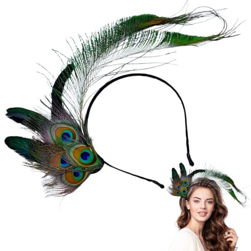 QOMJUFA Pfau Kostüm Accessoires, Pfau Federn Haarreif Damen Pfau Kostüm 20er Jahre Kostüm Accessoires für Fasching Karneval Mottoparty Tanz Maskeraden