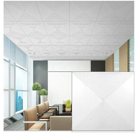 LVLDAWA Panneaux De Plafond Suspendu, Dalles De Plafond Décoratives en Aluminium, Panneaux De Revêtement Acoustiques Imperméables pour Salle De Bain Ou sous-Sol(B-60X60CM)
