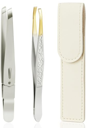AUYAO Professional Tweezers set rostfritt stål pincett ögonbryn plockning precisionspincett set med resväska spetstång platt tång set för ansiktshår ögonfransar ögonbryn inväxt hår