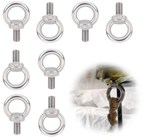8 Piezas M6 Cancamo, Tornillo con argolla, Anillos de Elevación, Tornillo de Ojo, Perno Ojo de Levantamiento de Rosca Macho in 304 Acero Inoxidable, para Equipos de Elevación