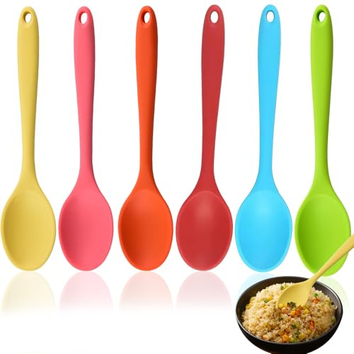 6pcs Multicolored Silicones Serving Spoon, 20.5cm Silicones Mixing Spoon, Colorful Silicone Kitchen Spoons, Heat-Resistant Cooking Spoon, Silicon Spoons Set, for Mixing, Baking, Serving and Stirring
