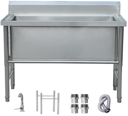 TINGMIAN Lavandino da ristorante con vasca singola grande, autoportante, in acciaio inox, con rubinetto dell'acqua, per cucina e garage (60 cm)
