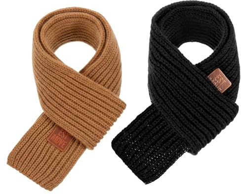 Abeillo 2 Pack Warm Kids Winter Knit Scarves Soft Knitted Neck Warmer Scarf Warm Scarves Wrap for Boys Girls(Black, Brown)
