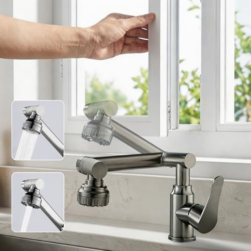 Vorfenster Küchenarmatur Klappbar, Spülarmatur mit 2 Strahlarten Faucet | 1080° Flexibler Mischbatterie Wasserhahn Küche,fürs Bad/Waschbecken, Bleifrei/Nickelfrei Edelstahl (Modern)