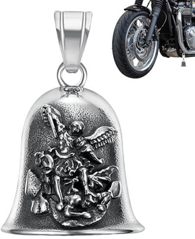 Angel Bells - Campana Guardián De Espíritu Pesado De 5,4x3,2 Cm, Amuleto Protector De Motociclista, Colgante De Equitación De La Suerte, Accesorio De Exorcismo De Metal | Ficha De Bendición Hecha